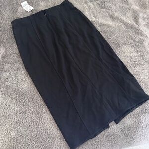 Mango Black Structured Pencil Skirt Front Slit Minimalist Chic